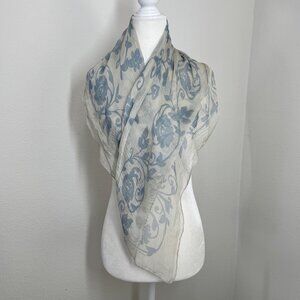 Georgio Armani Le Collezione Silk Scarf Floral Ivory Blue Chiffon
